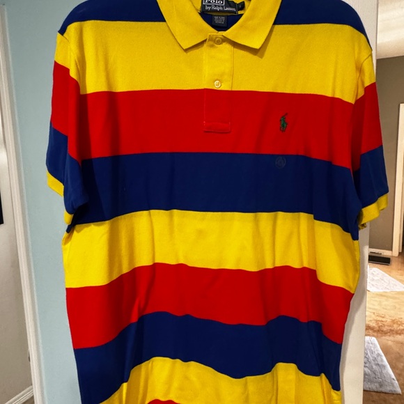 New Ralph Lauren Men's Polo Shirt - Bold Yellow, Red, and Blue Stripes Large - Picture 4 of 7